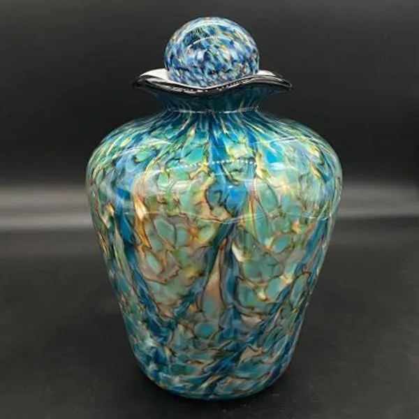 Hand Blown Glass Cremation Urn for Adults in Bella Aegean