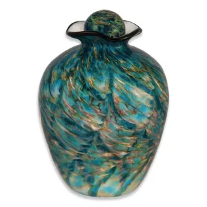 Hand Blown Glass Cremation Urn for Adults in Bella Aegean