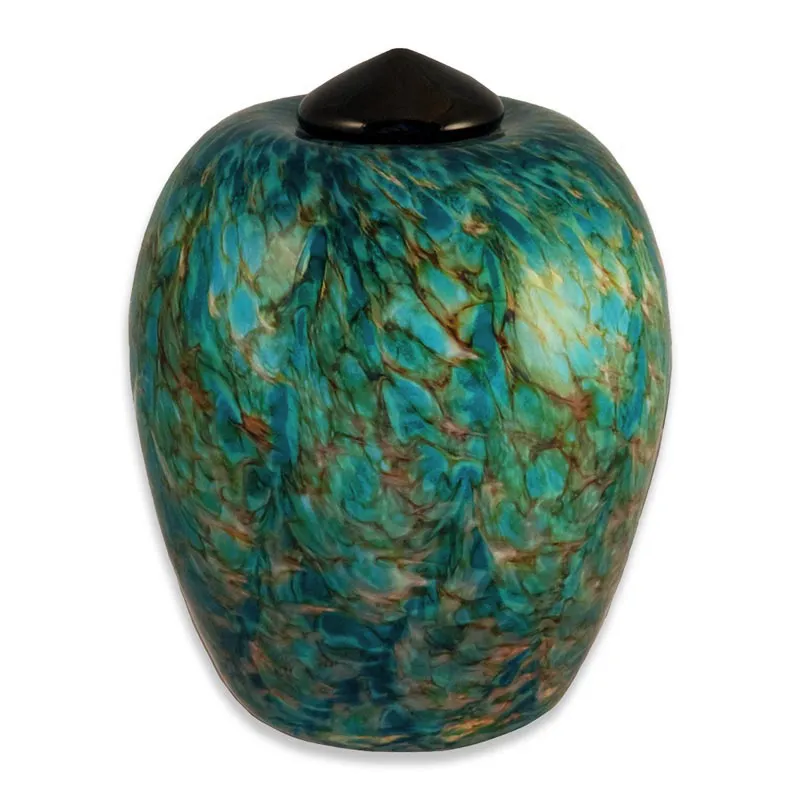 Hand Blown Glass Cremation Urn for Adults in Classic Aegean