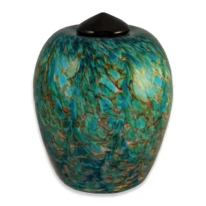 Hand Blown Glass Cremation Urn for Adults in Classic Aegean