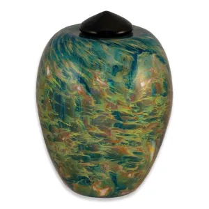 Hand Blown Glass Cremation Urn for Adults in Classic Sky