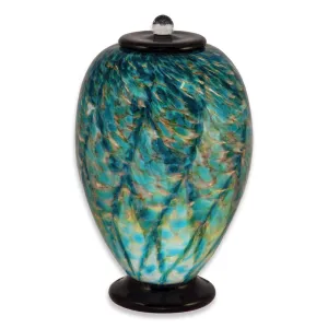 Hand Blown Glass Cremation Urn for Adults in Deco Aegean