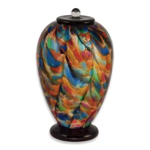 Hand Blown Glass Cremation Urn for Adults in Deco Autumn