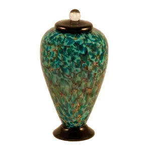 Hand Blown Glass Cremation Urn for Pets in Deco Aegean