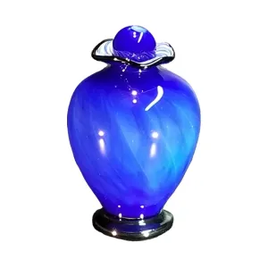 Hand Blown Glass Cremation Urn Il Migliore with Blue Overlay