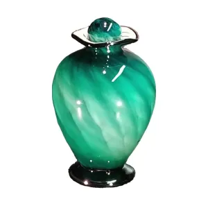 Hand Blown Glass Cremation Urn Il Migliore with Teal Overlay