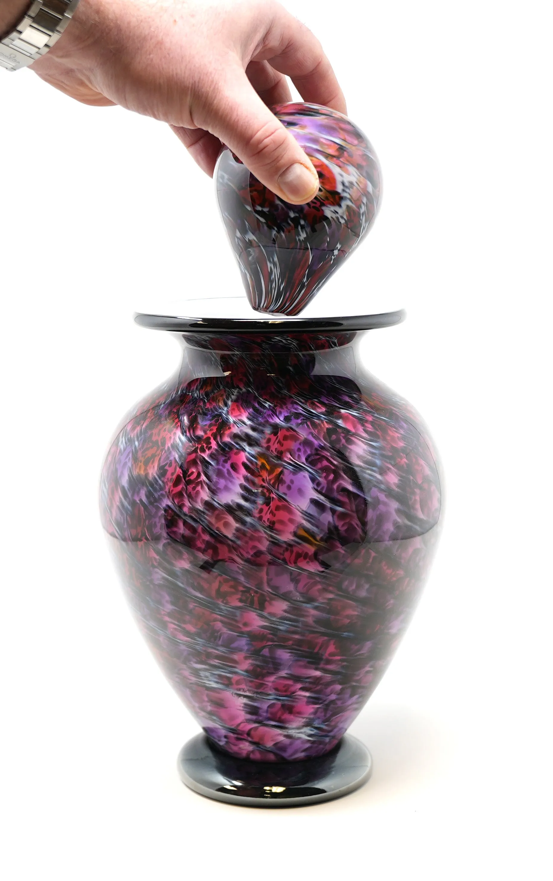 Hand Blown Glass Cremation Urn in Atlantic Ruby