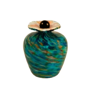 Hand Blown Glass Keepsake Urn in Bella Aegean