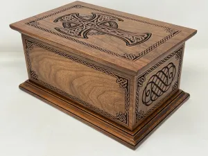 Hand-Carved Cremation Urn with Celtic Cross and Weave