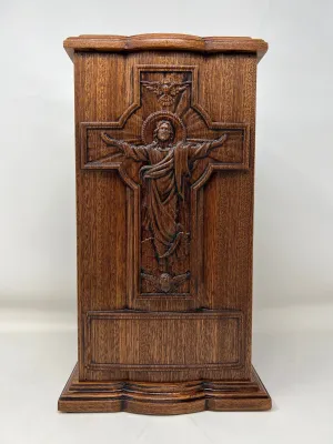 Hand-Carved Jesus Ascension Cross Mahogany Urn