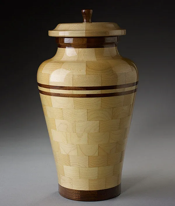 Hand Turned Wood Urn in Maple & Black Walnut