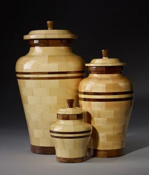 Hand Turned Wood Urn in Maple & Black Walnut