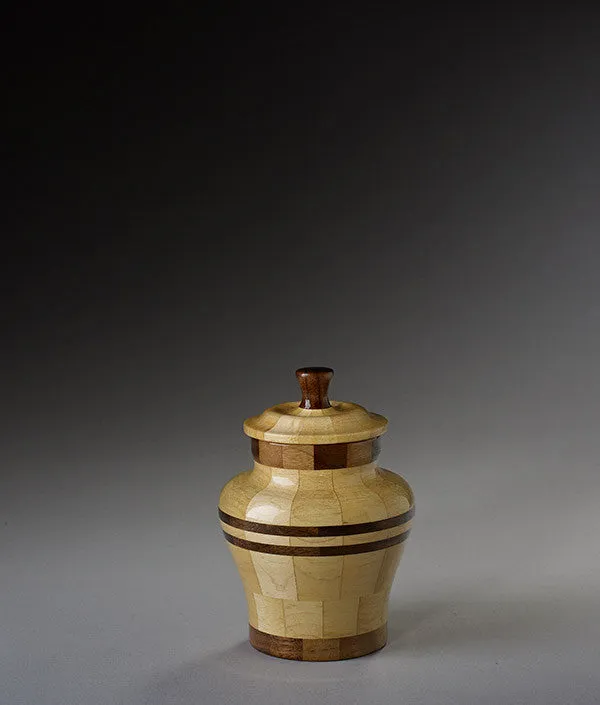 Hand Turned Wood Urn in Maple & Black Walnut