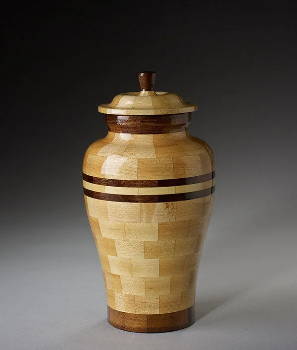 Hand Turned Wood Urn in Maple & Black Walnut