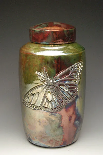 Handcrafted Butterfly Raku Ceramic Cremation Urn