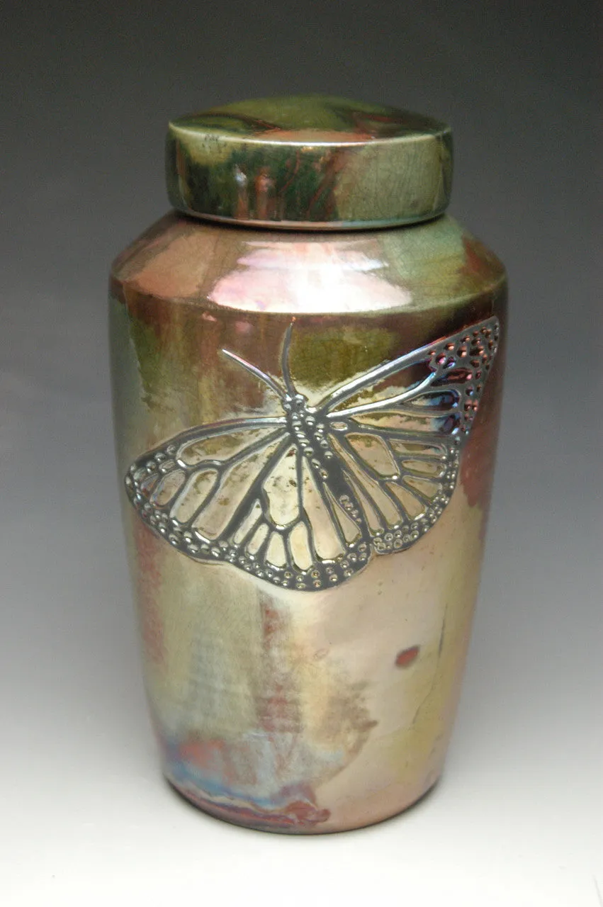 Handcrafted Butterfly Raku Ceramic Cremation Urn
