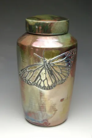 Handcrafted Butterfly Raku Ceramic Cremation Urn