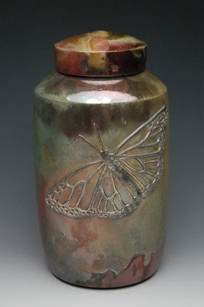 Handcrafted Butterfly Raku Ceramic Cremation Urn
