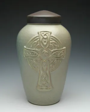 Handcrafted Celtic Cross Ceramic Cremation Urn