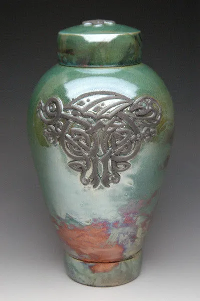 Handcrafted Celtic Dragon Raku Ceramic Cremation Urn
