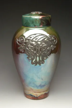 Handcrafted Celtic Dragon Raku Ceramic Cremation Urn