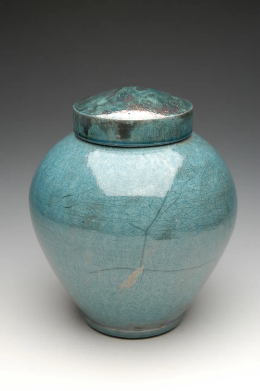 Handcrafted Christian Symbol Raku Ceramic Cremation Urn