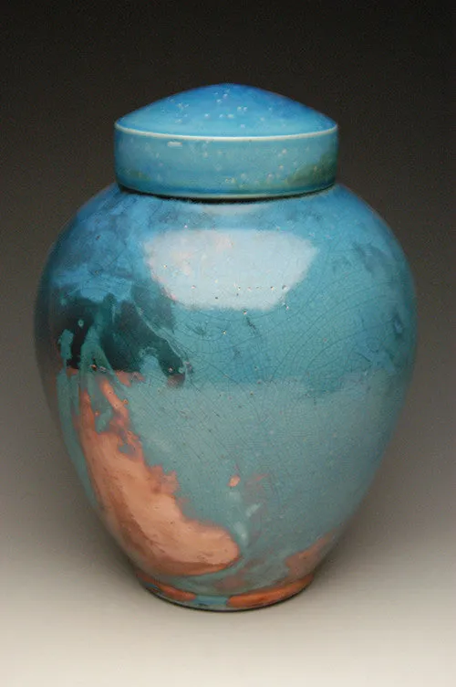 Handcrafted Christian Symbol Raku Ceramic Cremation Urn