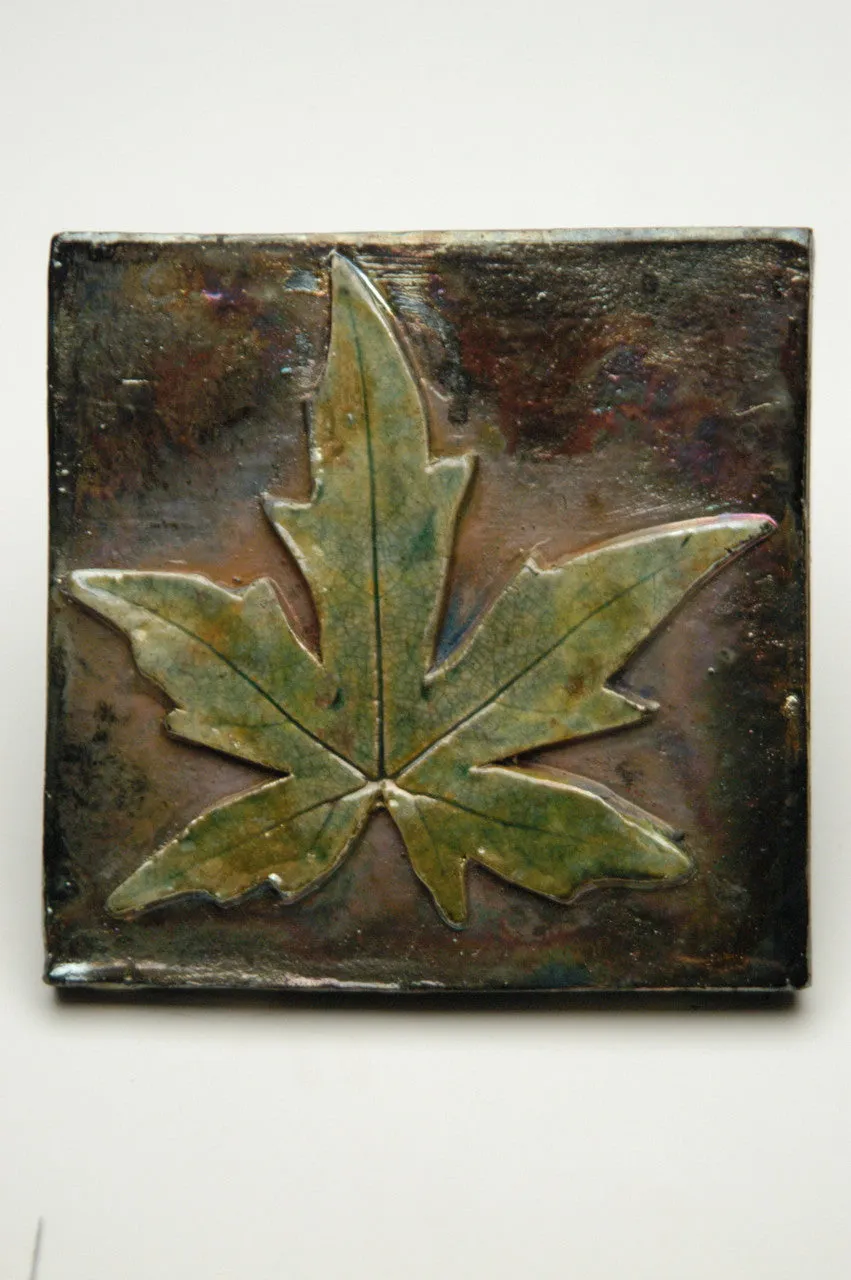 Handcrafted Falling Leaves Maple Raku Ceramic Cremation Urn
