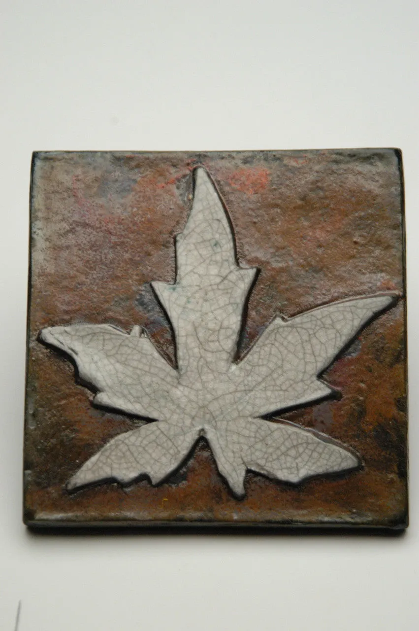 Handcrafted Falling Leaves Maple Raku Ceramic Cremation Urn