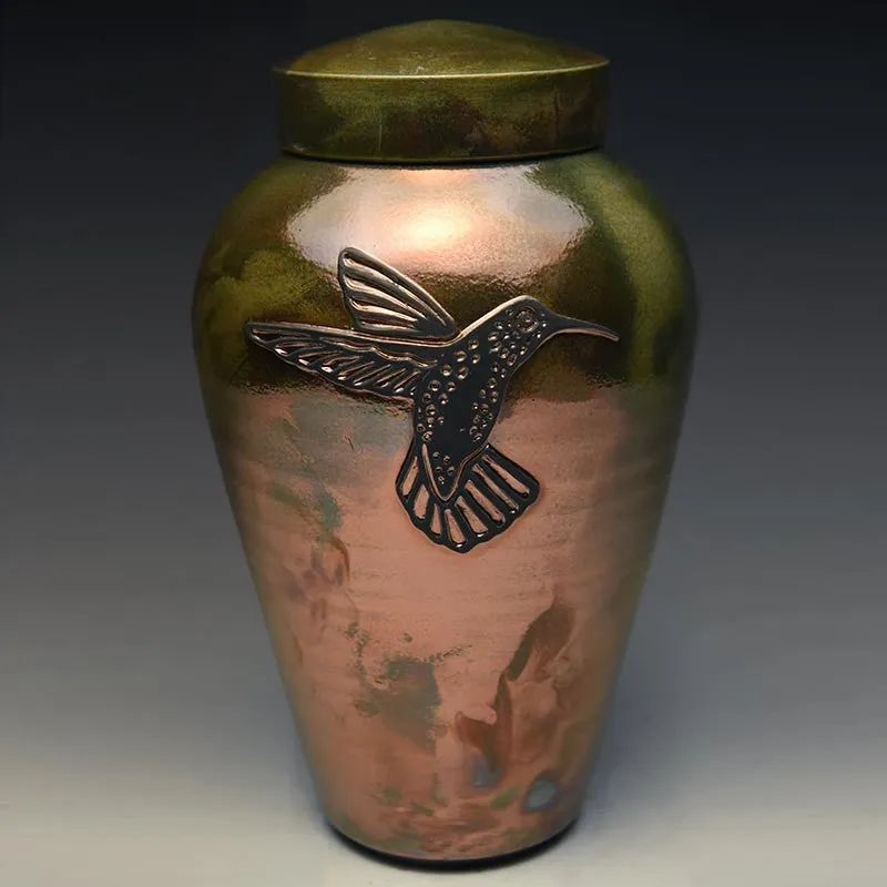 Handcrafted Hummingbird Raku Ceramic Cremation Urn