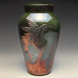 Handcrafted Hummingbird Raku Ceramic Cremation Urn