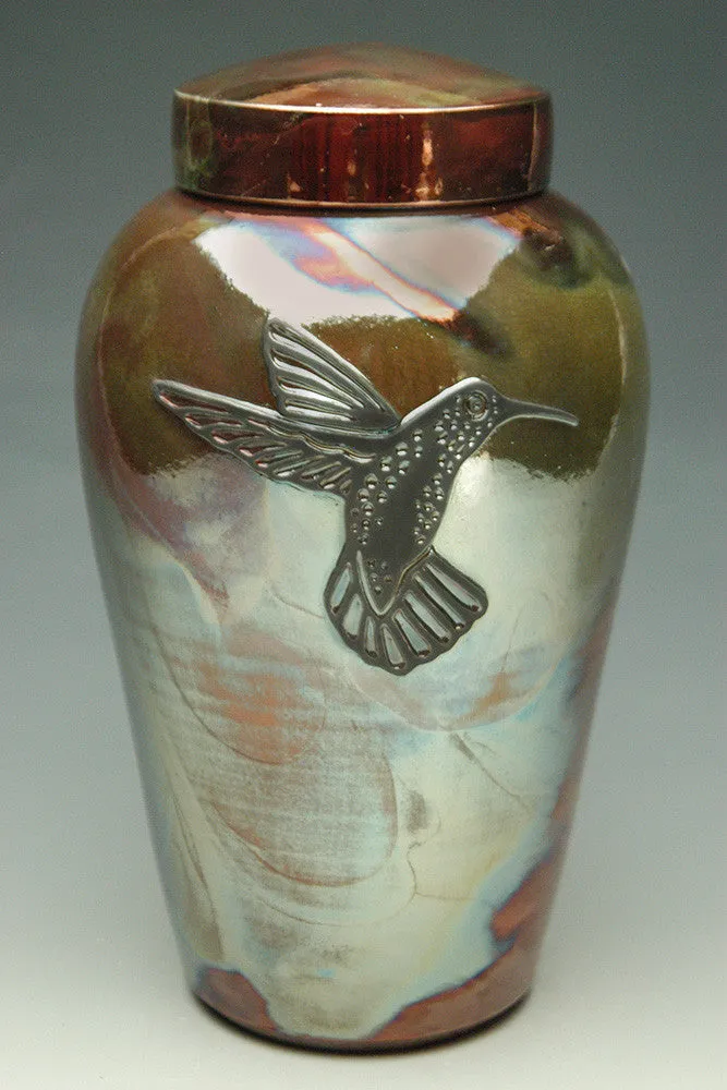 Handcrafted Hummingbird Raku Ceramic Cremation Urn