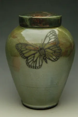 Handcrafted Monarch Butterfly Raku Ceramic Cremation Urn