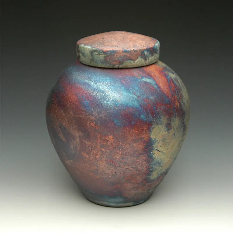 Handmade Celestial Raku Ceramic Cremation Urn in Dolphin Blue