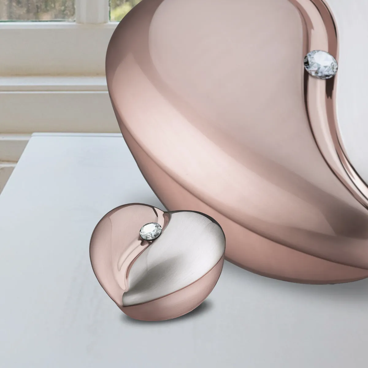 HeartFelt Keepsake Urn Brushed RoseGold With Crystal