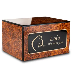 Heritage Burl Cat Large Pet Cremation Box Urn