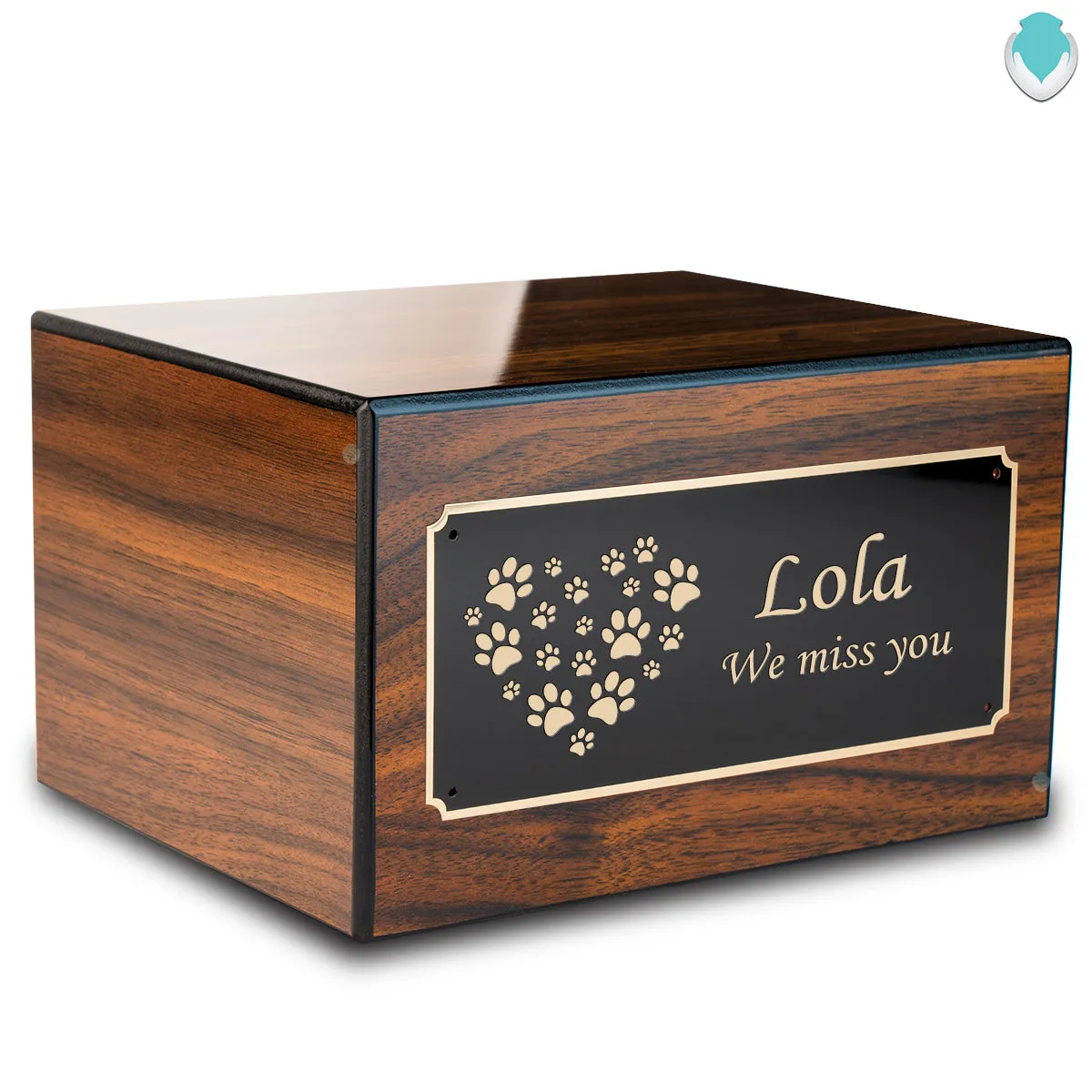Heritage Walnut Heart Paws Large Pet Cremation Box Urn