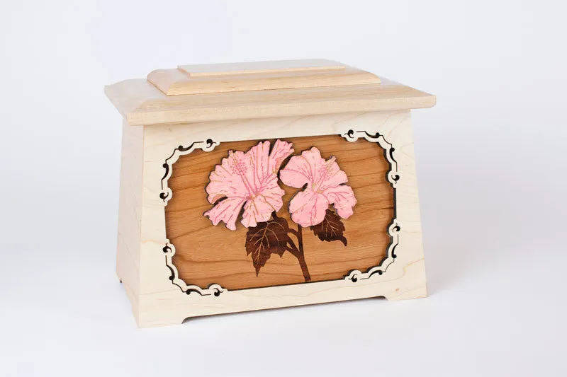 Hibiscus Flower Cremation Urn with Wood Inlay Art