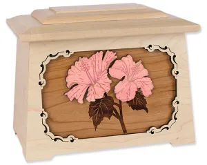 Hibiscus Flower Cremation Urn with Wood Inlay Art