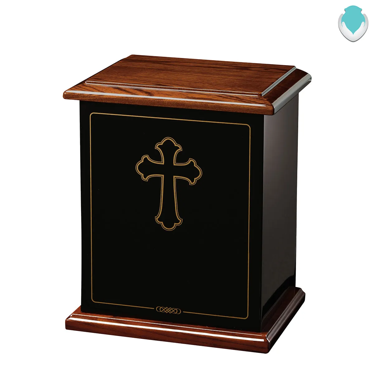 Hope with Gold Cross Black & Walnut Wood Urn