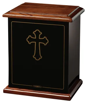 Hope with Gold Cross Black & Walnut Wood Urn