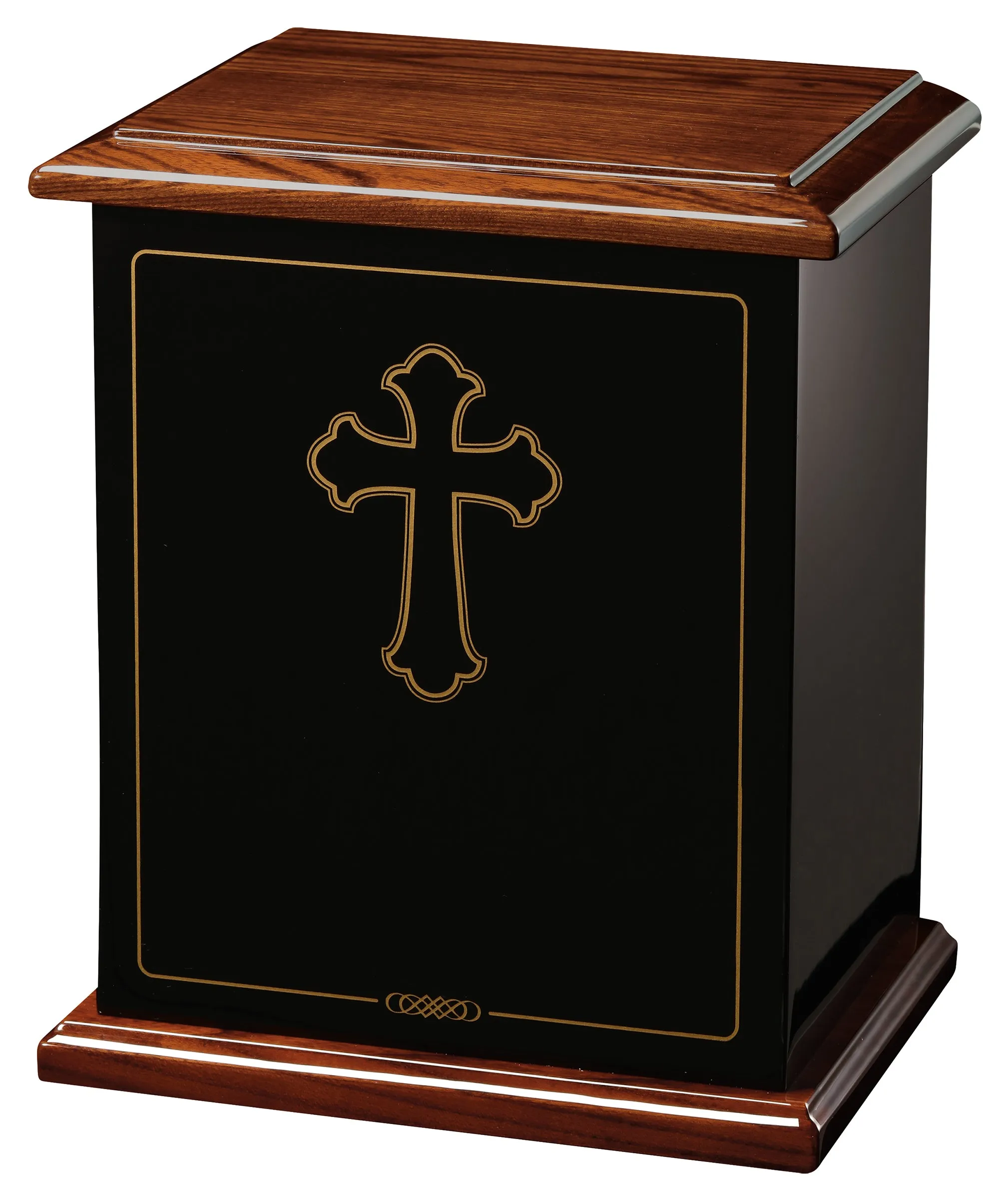Hope with Gold Cross Black & Walnut Wood Urn