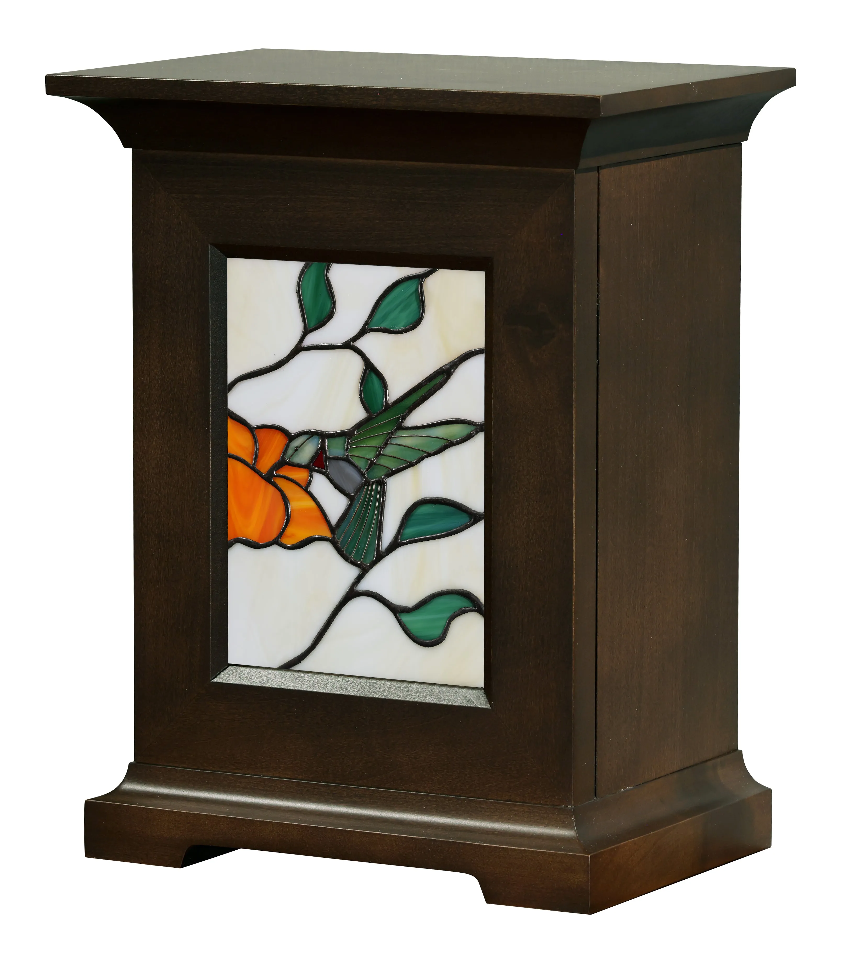 Hummingbird Stained Glass Wood Urn