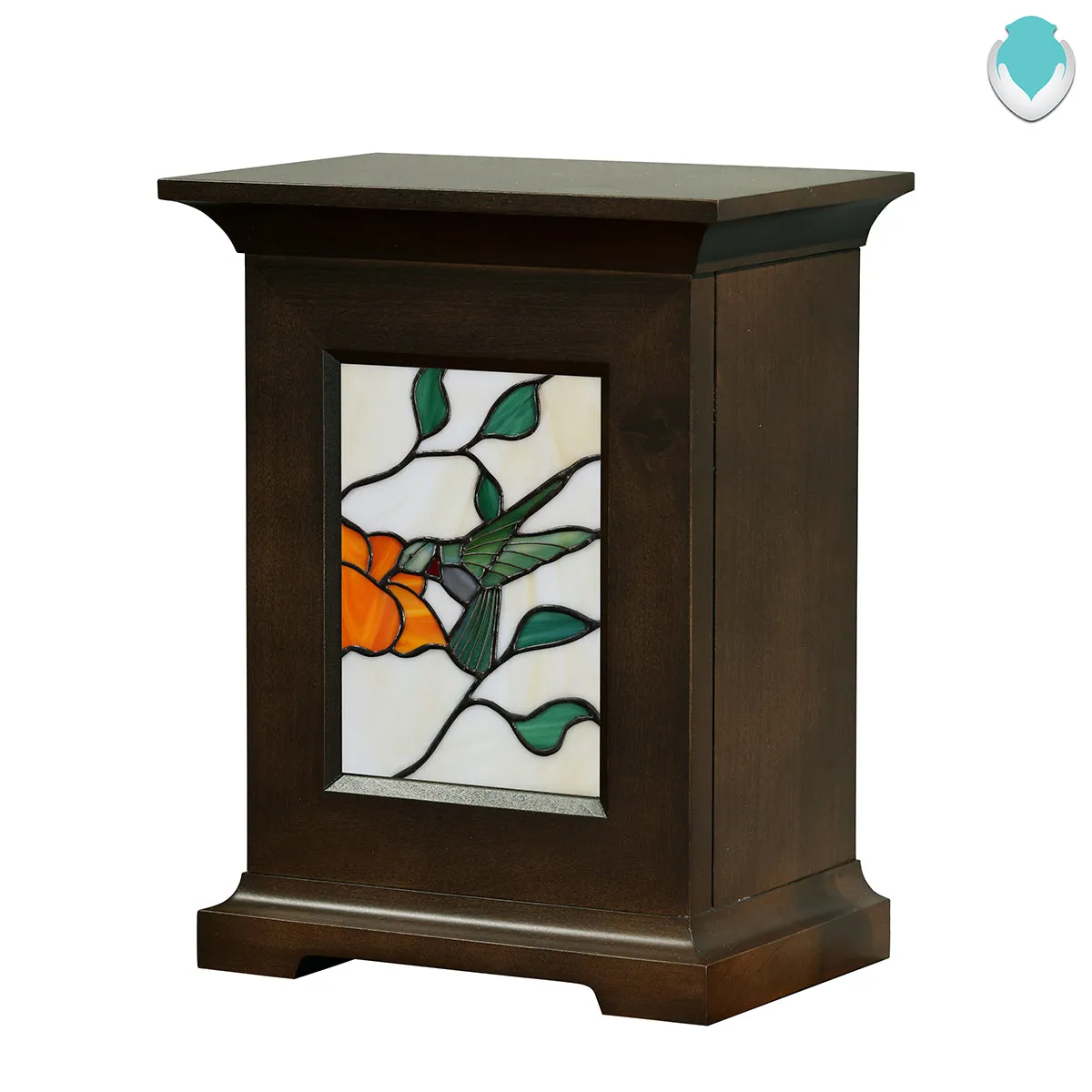 Hummingbird Stained Glass Wood Urn