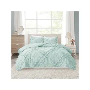 Intelligent Design Karlie Solid Quilt Set With Tufted Diamond Ruffles - Aqua