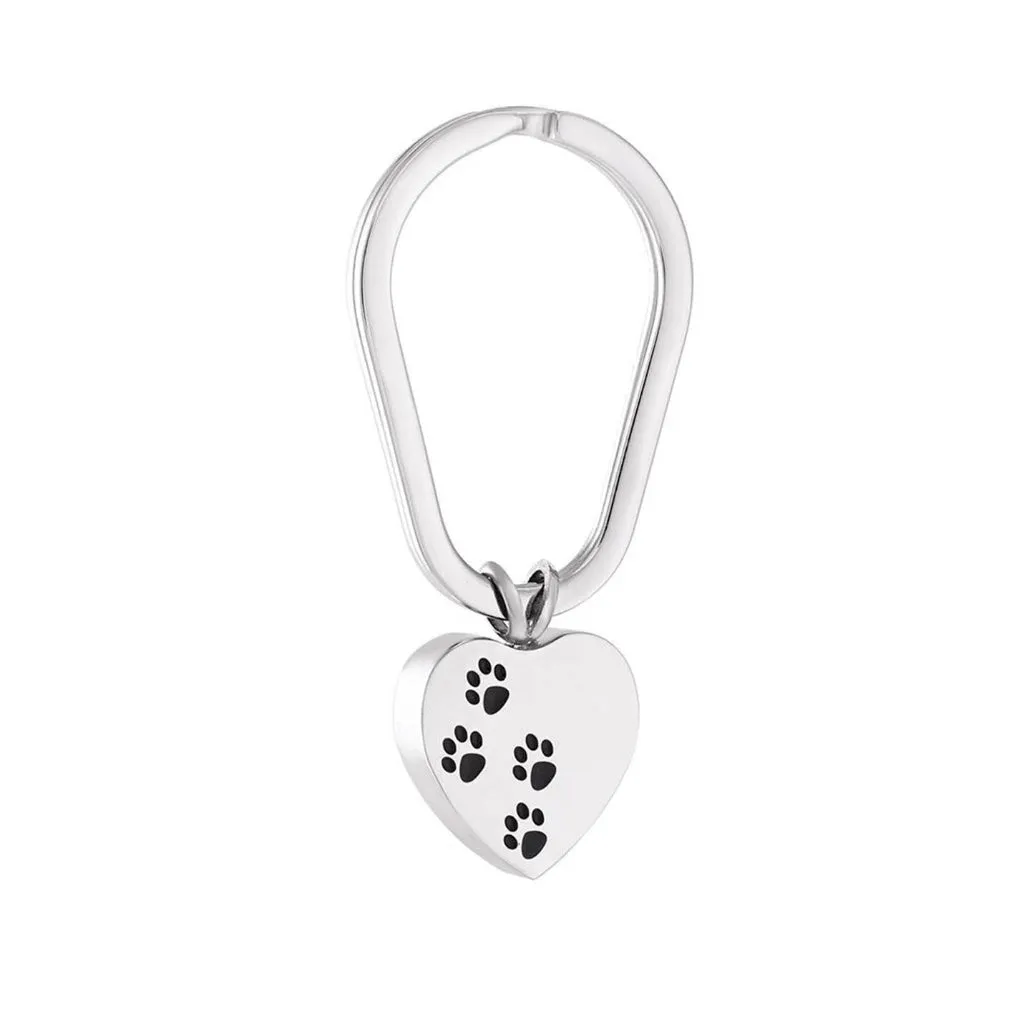 J-004 - Four Paw Print Heart - Silver-tone - Keychain