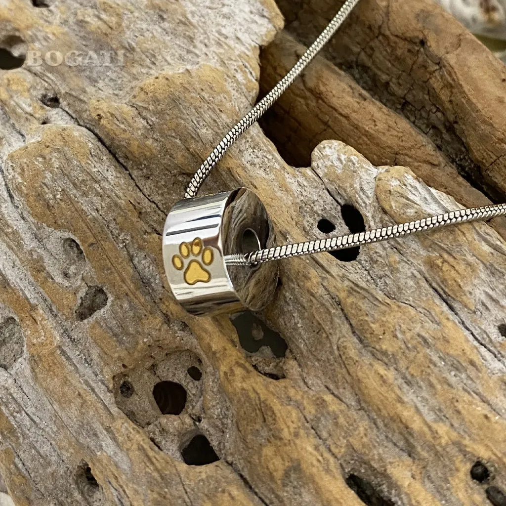 J-051- Four Paw Prints Charm Bead - Pendant with Chain