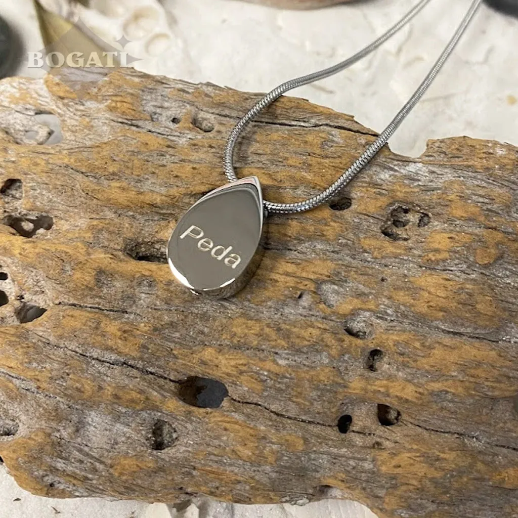 J-1502 - Teardrop with Paw Prints - Silver-tone - Pendant with Chain