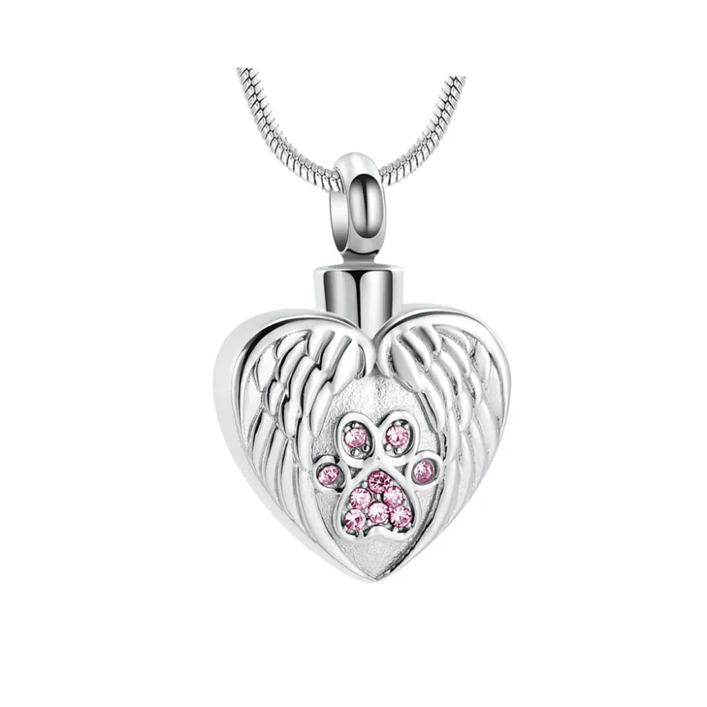 J-225 - Winged Heart with Paw Print - Pendant with Chain