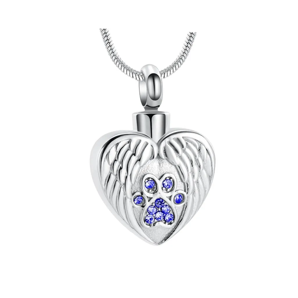 J-225 - Winged Heart with Paw Print - Pendant with Chain